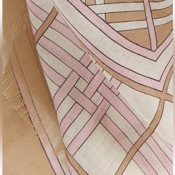 Burberry Check Wool & Silk Gauze Scarf- Archive Beige and Cherry - Picture 2 of 8